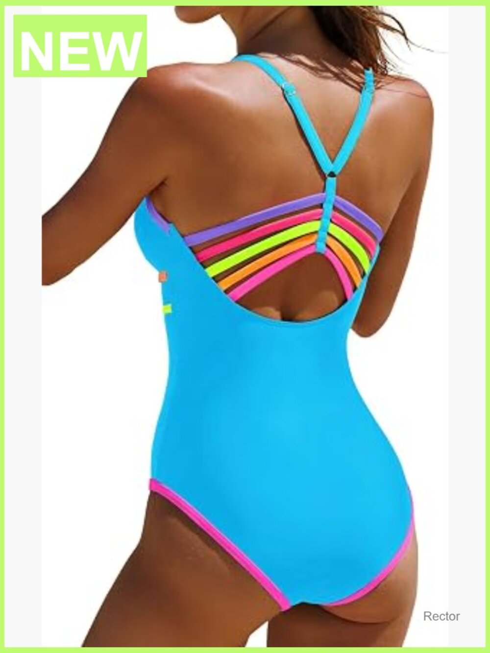 Women's One Piece Swimsuit Neon Color Block Deep V Neck Cutout Back Strappy